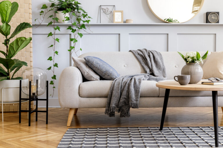 A therapist's office is decorated in soothing colors and comfortable furniture.